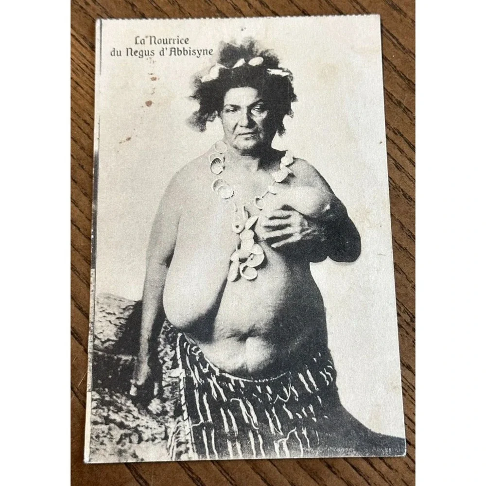 Egyptian 1915 Wet Nurse NEGUS D'ABBISYNE Ethnographic Cairo Postcard RPPC Nude